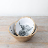 Highland Cow Wood & Enamel Bowl - medium