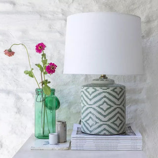 Ikat Lamp Sage with White Shade