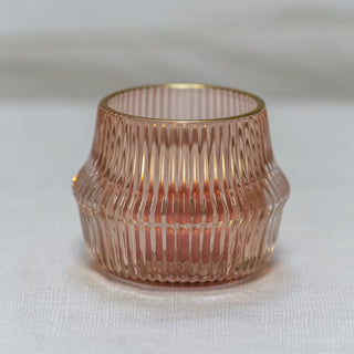 Ribbed Votive Blush with Gold Rim