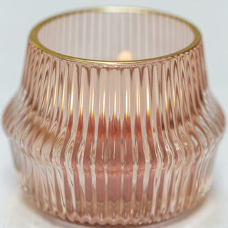 Ribbed Votive Blush with Gold Rim