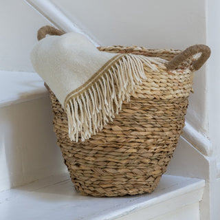 Straw And Corn Basket With Thick Natural Stripe