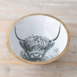 Highland Cow Wood & Enamel Bowl - medium