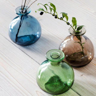 Green and blue glass bud vases