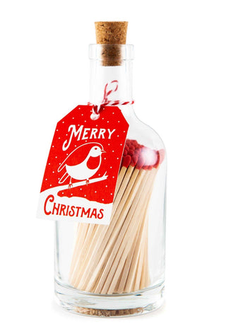 Robin Merry Christmas Glass Bottle Matches